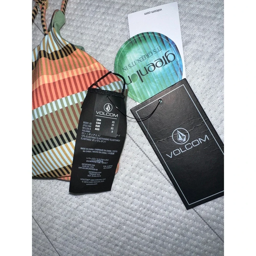 Volcom Sol Song V Neck Striped Bikini Top Multi Color XS